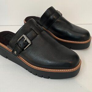 Naturalizer Wayde Slip on Black Leather Platform Wedge Clogs Buckle Women 8M EUC